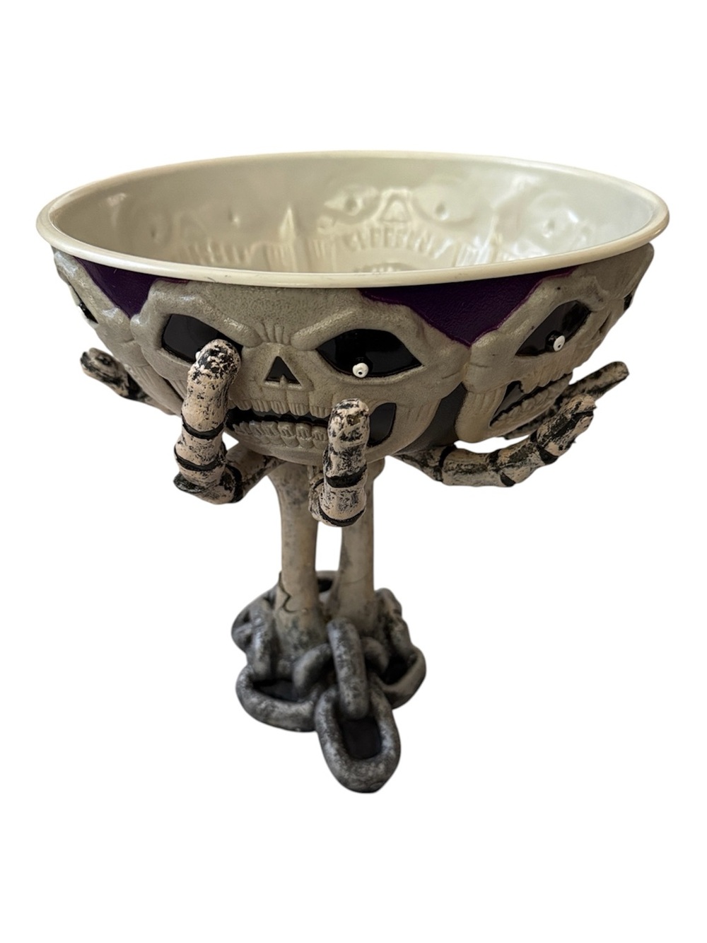Halloween Candy Bowl Skeleton Hand And Skull Fake Bones On Stand 12in Bowl